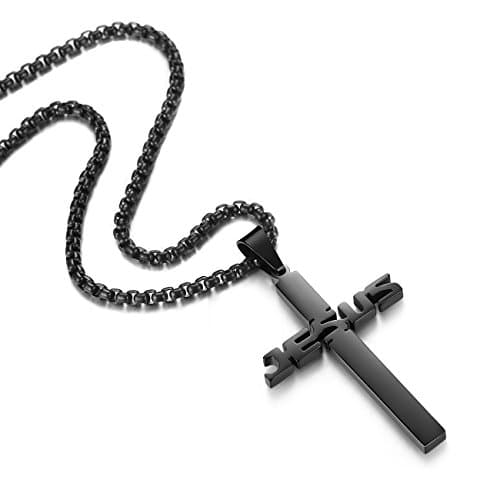 Stainless Steel Jesus Cross Pendant Necklace for Men & Women, 20-24 Inches Rolo Chain, Christian Gifts