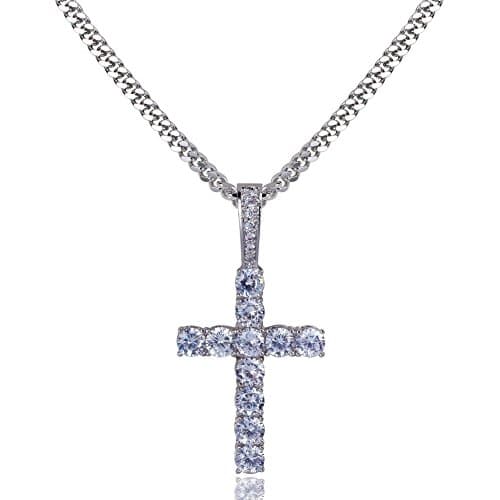 TOPGRILLZ Gold Heart Cross Necklace 14K Silver Plated Cubic Zirconia Pendant