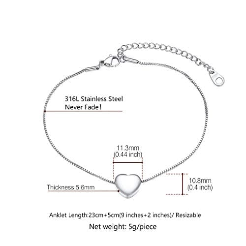 Stainless Steel Heart Anklets for Women Summer Beach Jewelry