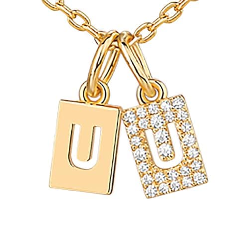 PavoI 14K Gold Plated Initial Double Dog Tag CZ Necklace for Women