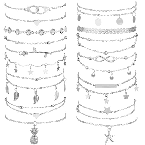 Hicarer 14K 16-Piece Boho Anklet Set for Women Adjustable Foot Hand Jewelry