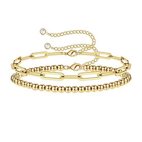 Turandoss Women's 14K Gold Plated Evil Eye Layered Bracelet