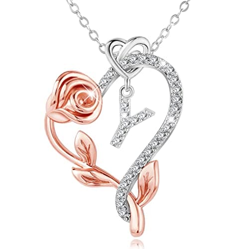 SNZM 925 Sterling Silver Heart Initial Necklace with 5A CZ - Perfect Valentine's, Mother's Day & Birthday Gift