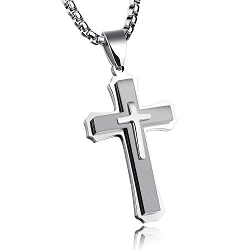Large Stainless Steel Cross Pendant Necklace for Men and Women