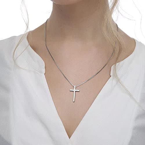 IEFSHINY Men's Stainless Steel Cross Pendant Necklaces, 16-30 Inches Gold/Silver/Black