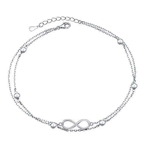 Flyow Sterling Silver Heart Charm Adjustable Anklet for Women
