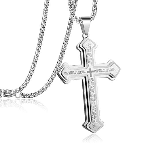 Stainless Steel Nail Cross Pendant Necklace for Men Women 24" Chain