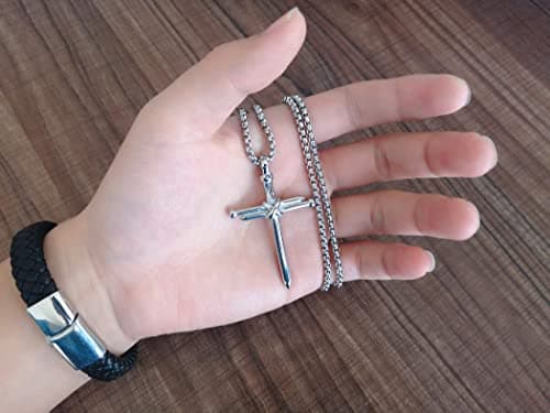 RivanDia Men's Stainless Steel Cross Pendant Necklace Christian Gift