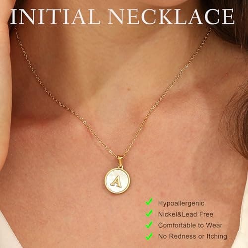 KELMALL Gold Initial Necklace, A-Z Circle Pendant Non-Tarnish Jewelry