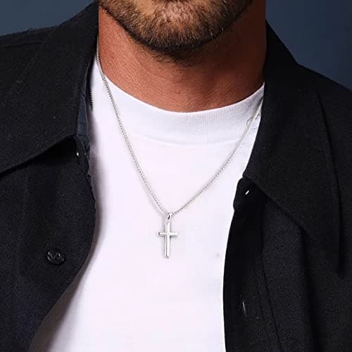 Ursteel 925 Sterling Silver Cross Pendant Necklace for Men and Women - Available in 18K Gold/Silver and Various Chain Lengths