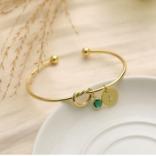 KAERUN 14K Gold Plated A-Z Initial Charm Birthstone Bracelet