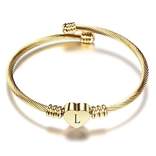 Women's Gold Plated Heart Initial C Bracelets Stainless Steel Birthday Jewelry