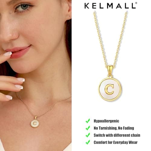 KELMALL Gold Initial Necklace, A-Z Circle Pendant Non-Tarnish Jewelry
