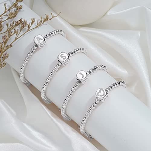 Yoosteel Trendy 14K Gold/Silver Plated Initial Bead Bracelet for Girls & Women