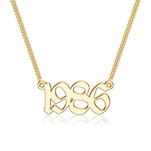 Ursteel Personalized Birth Year Necklace, 18K Gold Plated