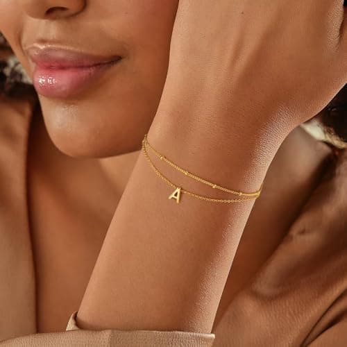 Turandoss 18K Gold Plated Initial Bracelets for Women