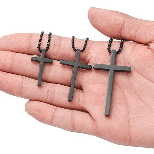 Men's Stainless Steel Cross Pendant Necklace, Silver Black Gold, 16-30 Inches Box Chain