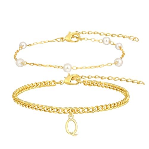 Bellino Gold Layered Pearl Braces for Women Tiny Links Jewelry