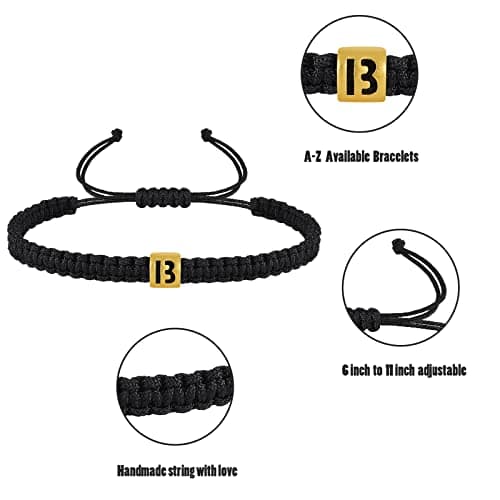 Adjustable Woven Rope Bracelet with 26 Alphabet Letter Charms