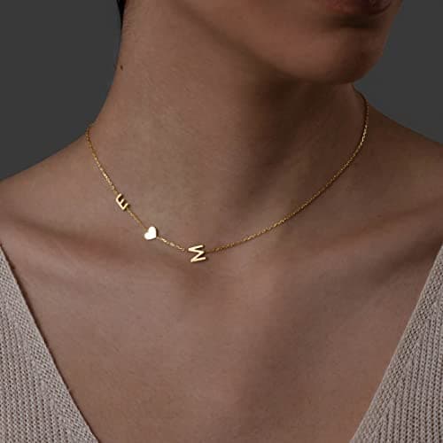 ProJewelry Dainty Sideways Initial Pendant Personalized 18K Gold Plated Necklace Custom Name Gift for Girls