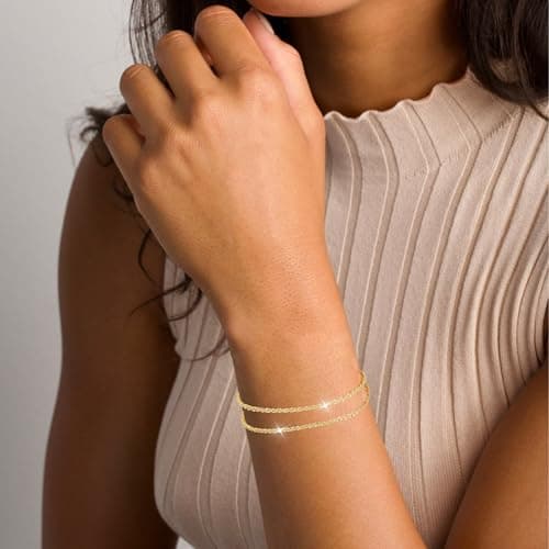 Kenivira Dainty 14K Gold Plated Layered Stackable Bracelets for Women