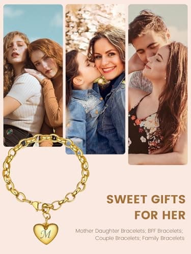 GOLDCHIC Stainless Steel Heart Charm Bracelet for Women - Initial Letters Alphabet Bracelets