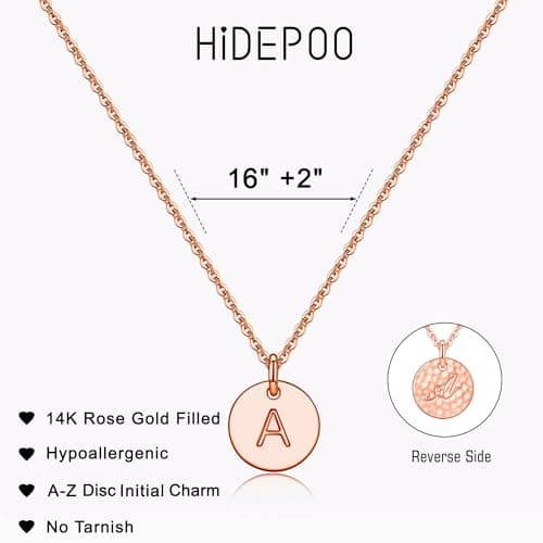 Hidepoo Daughter Gifts - Personalized 14K Gold Filled Disc Initial Necklace Jewelry