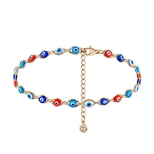 LOYATA 14K Gold Plated Dainty Ankle Bracelet with White CZ Cross Tassel Boho Jewelry for Women