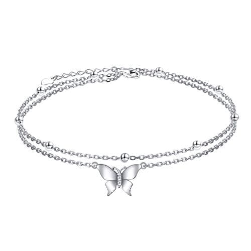 Flyow Sterling Silver Heart Charm Adjustable Anklet for Women