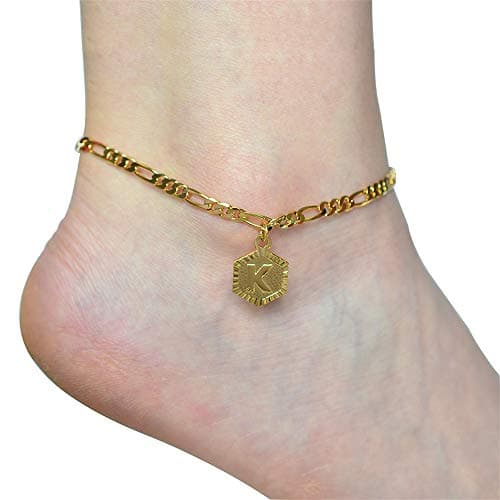 18K Gold & Silver Anklet Bracelets for Women & Men with Custom Initials