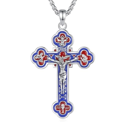 EUDORA 925 Sterling Silver Crucifix Pendant Necklace with Bible Verse Amulet