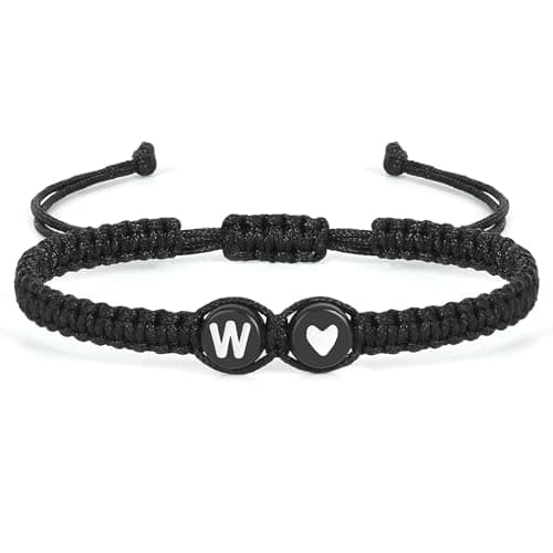 Aospkle Initial Letter Bracelet, Personalized Black Heart Jewelry Gift