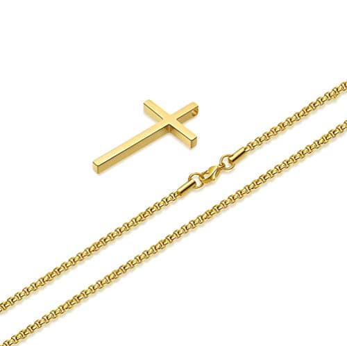 Men's Ursteel Stainless Steel Cross Necklace with Box Chain – Silver, Black, Gold, 16-30 Inches