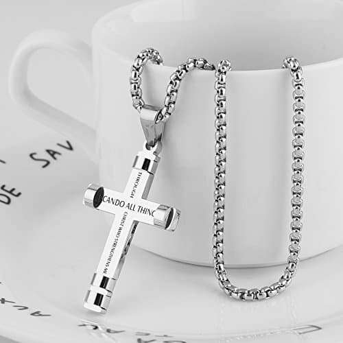HZMAN Philippians 4:13 Strength Pendant Stainless Steel Necklace, 3 Colors