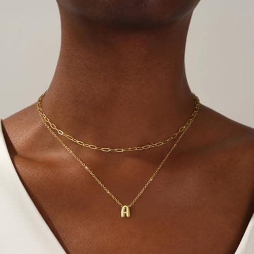 CUEZIY Women's 14K Gold Plated A-Z Initial Layered Choker Necklaces Small Cute Trendy Gifts
