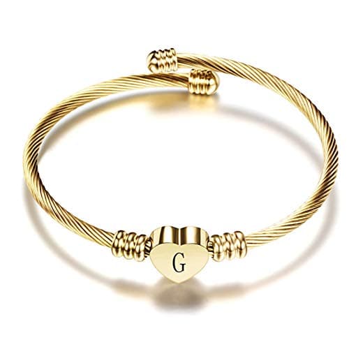 Women's Gold Plated Heart Initial C Bracelets Stainless Steel Birthday Jewelry