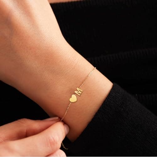 NOMOKOS Heart Initial Bracelets for Women - 18K Gold Plated Dainty A-Z Gifts