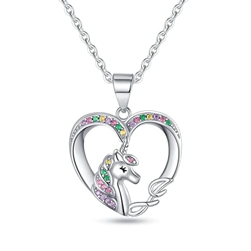 BRIJEWLIC Silver Cursive Initial CZ Heart Necklace for Girls & Teen Girls