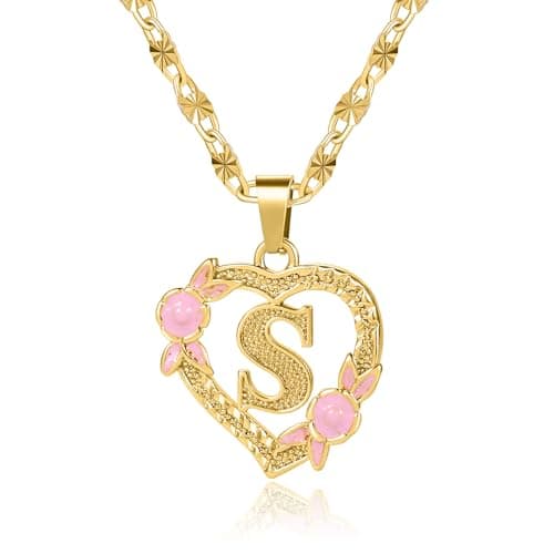 Qitian Initial Heart Pendant Necklace for Women Alphabet Gift