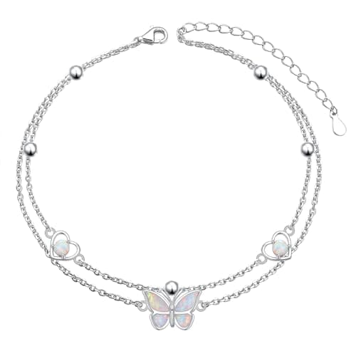 Flyow Sterling Silver Heart Charm Adjustable Anklet for Women