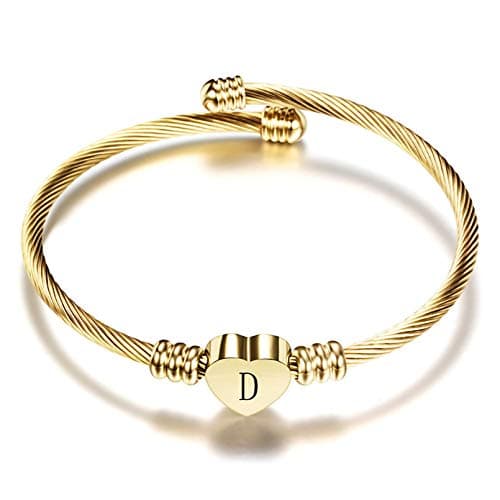 Women's Gold Plated Heart Initial C Bracelets Stainless Steel Birthday Jewelry