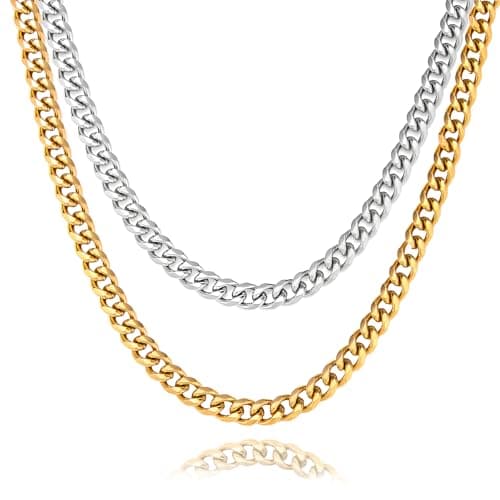 Lamciaga 5mm Silver Gold Stainless Steel Chain Necklace, 18"/20"/24" for Men Boys Women