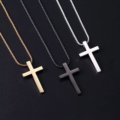 Men's 925 Sterling Silver Cross Pendant Necklace with 18K Gold and Stainless Steel Chain