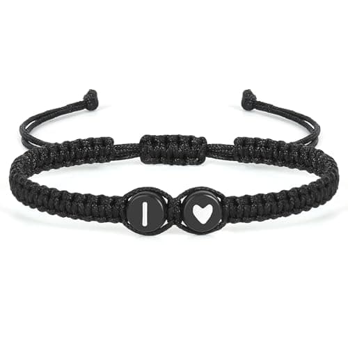 Aospkle Initial Letter Bracelet, Personalized Black Heart Jewelry Gift