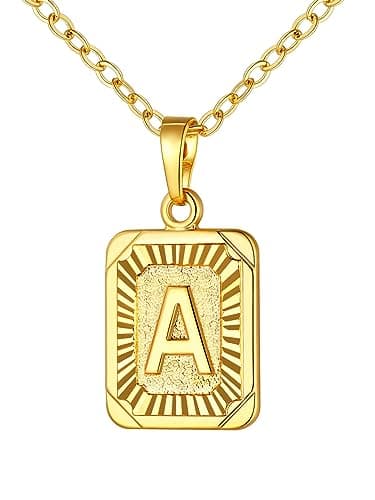 A-Z 26 Letter Monogram Necklace in 18K Gold/Platinum Plated Square Initials for Him and Her