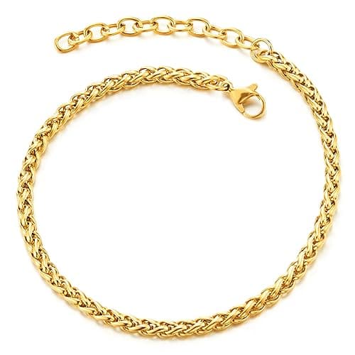 COOLSTEELANDBEYOND Classic Stainless Steel Adjustable Anklet Bracelet for Women