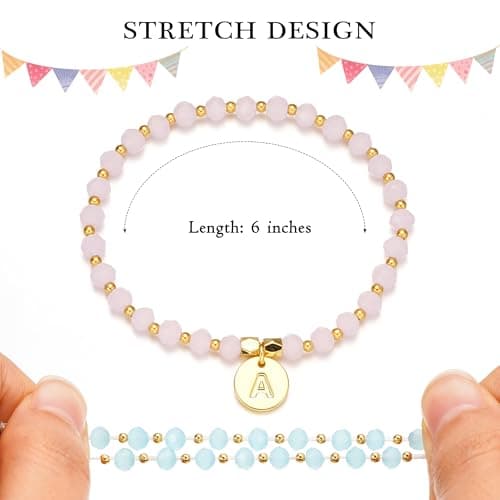 Personalized Initial Bracelet Set for Girls - Gold Beaded Charm Bracelets for Women - Gift for Friendship or Bridesmaids