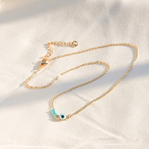 LOYATA 14K Gold Plated Dainty Ankle Bracelet with White CZ Cross Tassel Boho Jewelry for Women