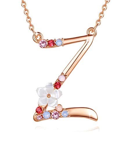GEMMANCE Pink Red Blue Simulated Pearl Pendant Initial Letter Necklace Rose Gold Plated Anniversary Gifts for Women