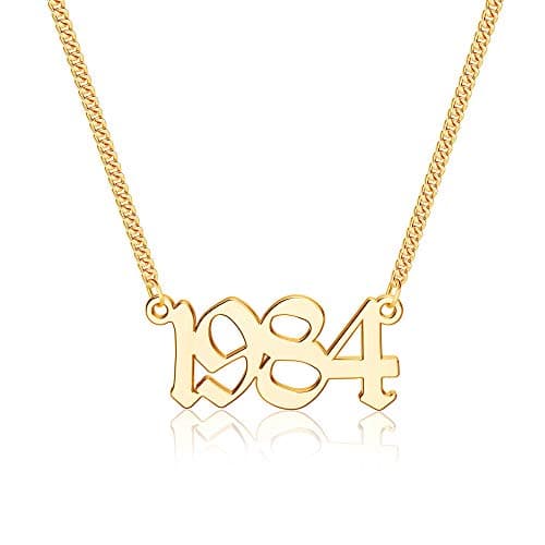 Ursteel Personalized Birth Year Necklace, 18K Gold Plated
